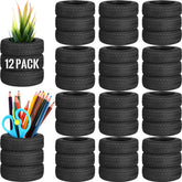 Tire Shaped Pen Holder Car Tire Pencil Holder Black Stack Stationery Accessories for Desk Kids School Office Decor Christmas Gift Supplies Novelty Funny Cactus Succulent Planter Pot (12 Pcs)